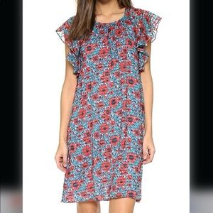 Rebecca Taylor Lindsay Floral Silk Ruffle Dress